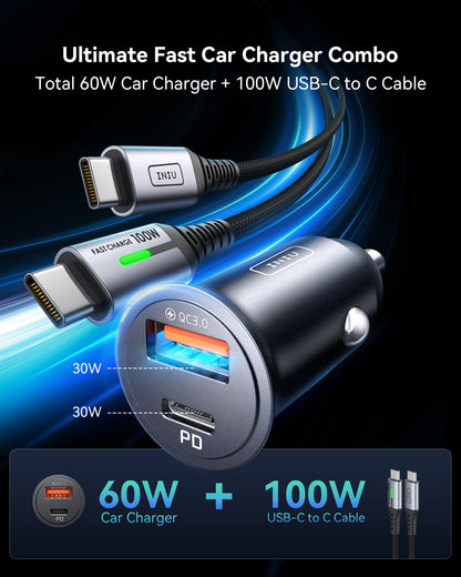 INIU 60W Turbo Car Charger: Fast Charge Adapter +