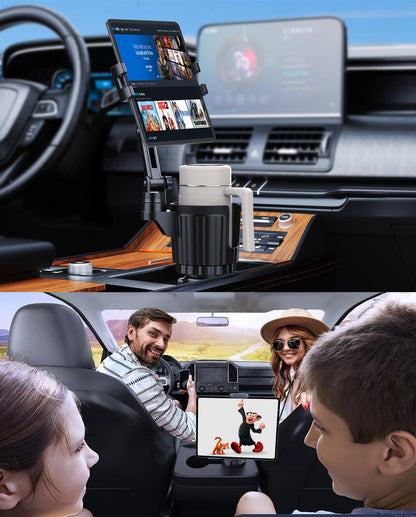 Peastrex Cup Holder Tablet Mount, Ipad Cup Holder Car Mount with Adjustable Arm for Tablet iPhone 3-11in iPad Pro Air Mini, Fire, iPhone 15, Galaxy S24 Z Fold 5