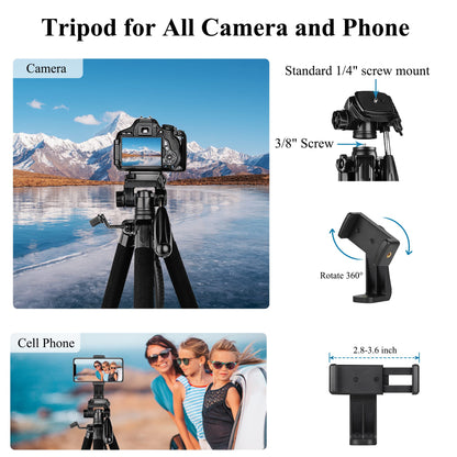 VICTIV 74” Camera Tripod, Tripod for Camera and Phone, Aluminum Professional Tripod Stand for Canon Nikon with Carry Bag and Phone Holder, Compatible with DSLR, iPhone, Spotting Scopes, Max Load 9.5Lb