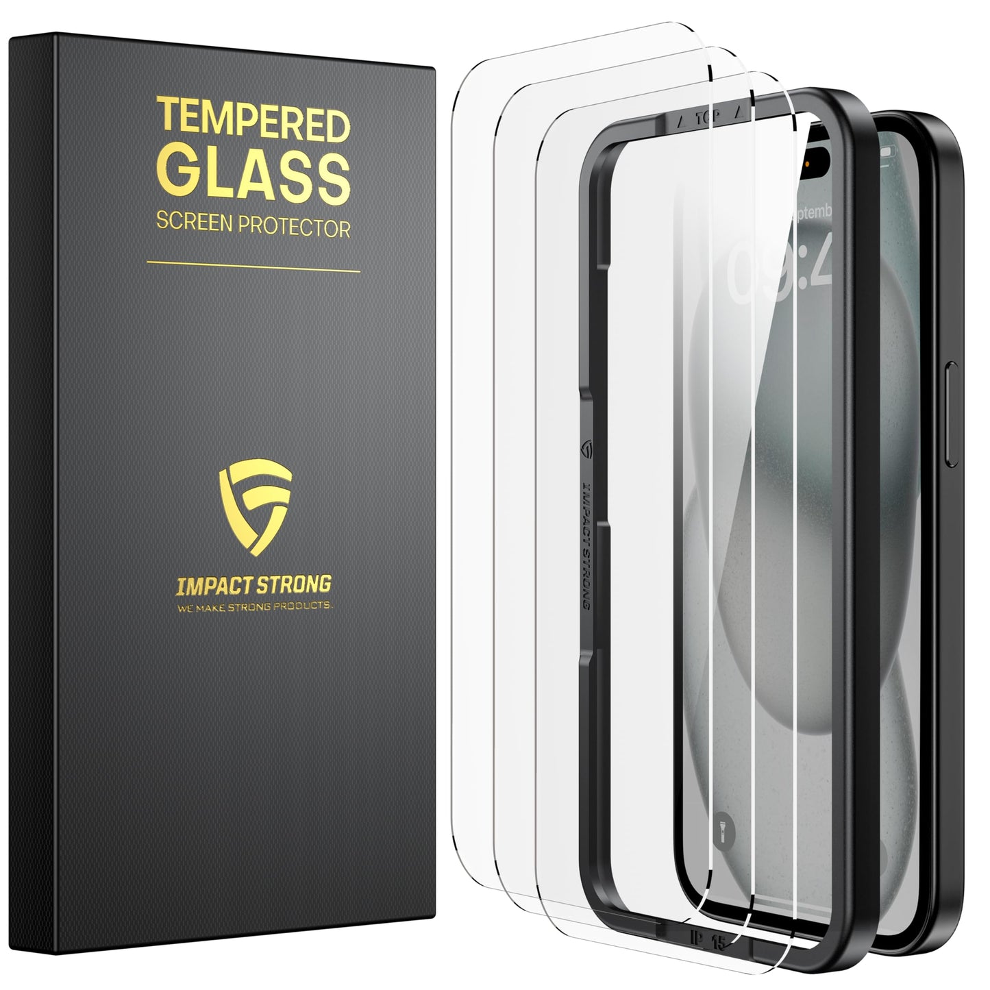 ImpactStrong 3-Pack Glass Protector for iPhone 15/16, 6.1