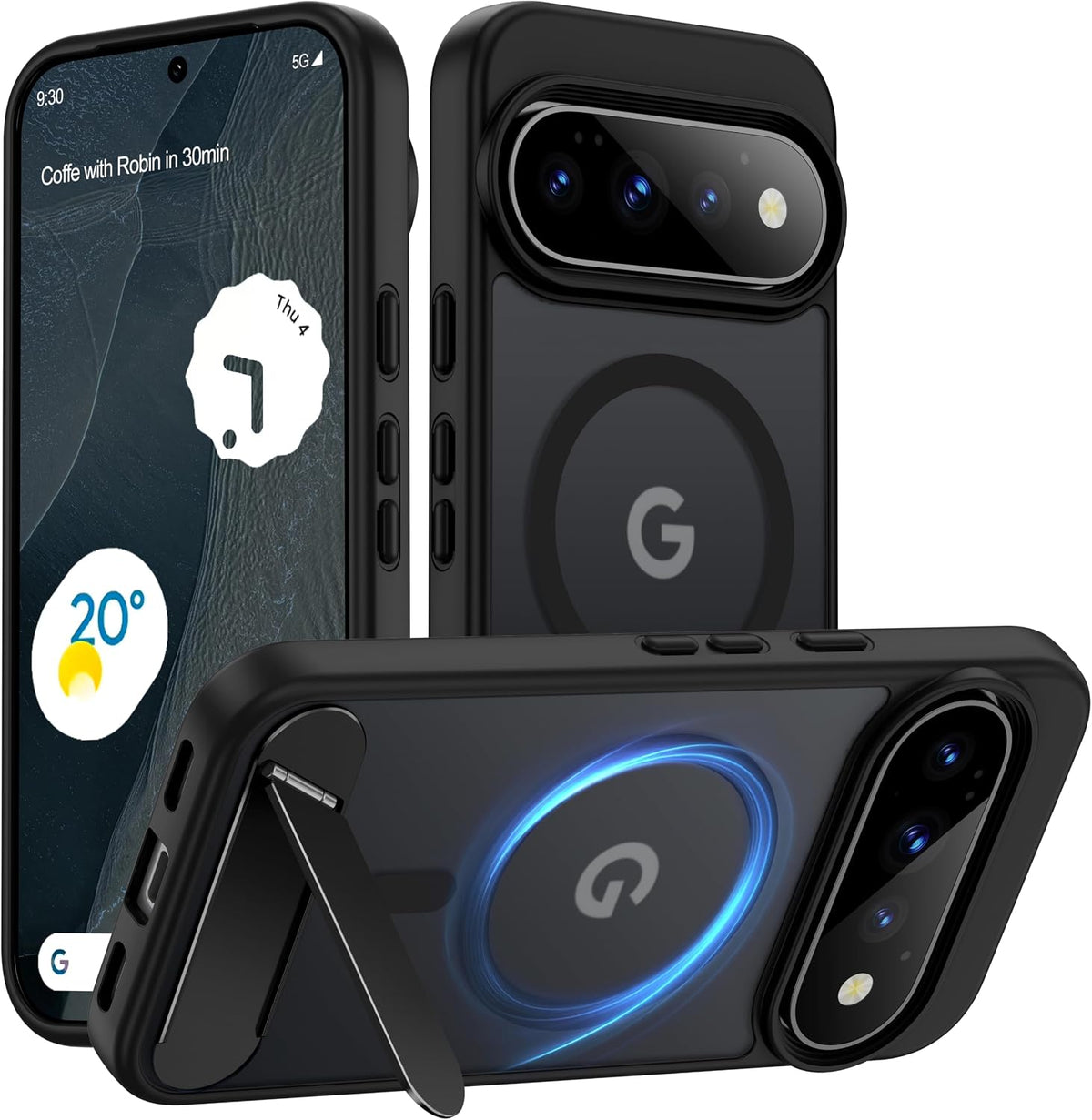 for Google Pixel 11/Pixel 11 Pro Case, Built-in Stand, Black