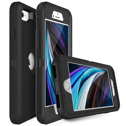 MXX Heavy Duty Protective Case for iPhone SE 2020/22 with Screen Protector, 3 Layers, Rugged Rubber, Rotating 360 Degree Belt Clip, Black/Gray