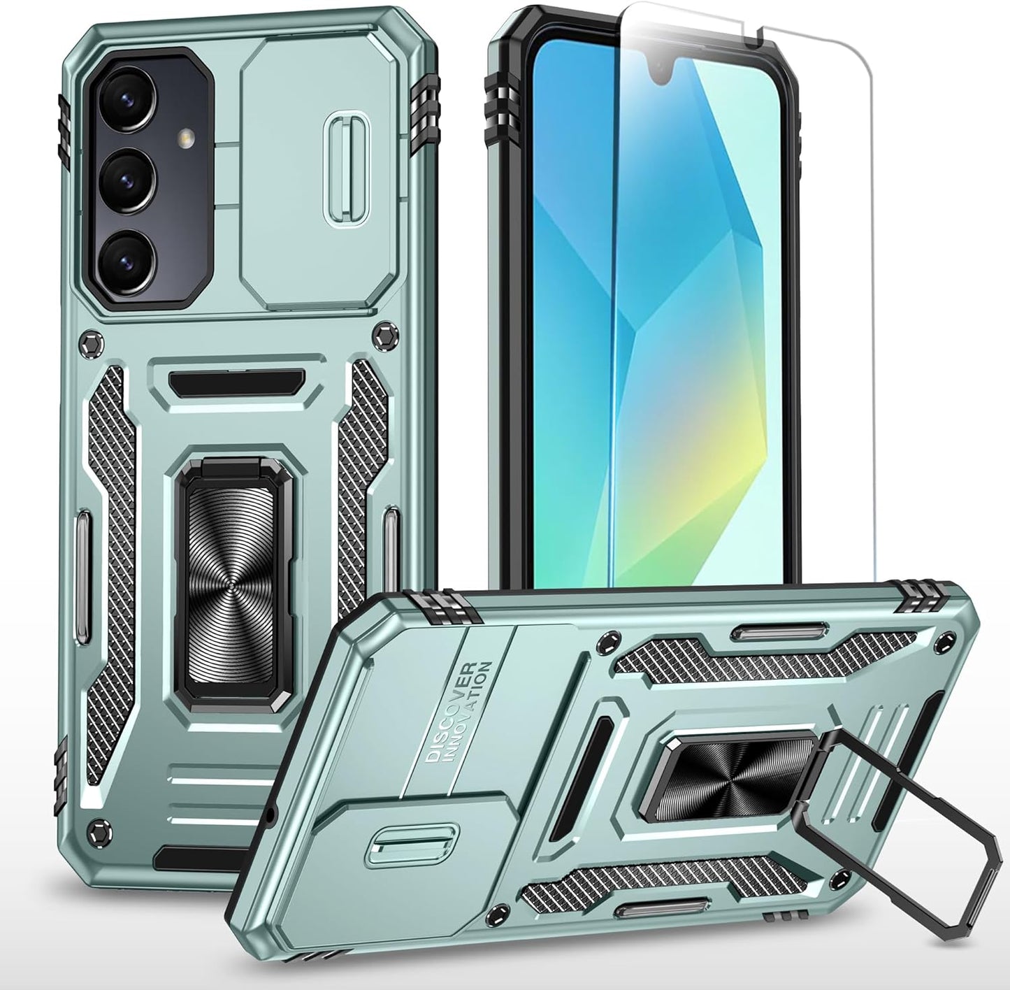 SunStory Phone Case Compatible with Samsung Galaxy A16 5G Case with HD Screen Protector & Slide Camera Cover & Kickstand, [Military-Grade] Phone Case for Samsung A16 (Red)