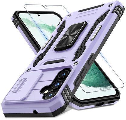 DEERLAMN Case for Samsung Galaxy A17 5G with Slide Camera Cover+Screen Protector (1 Pack), Rotated Ring Kickstand Military Grade Shockproof Protective Cover-Black