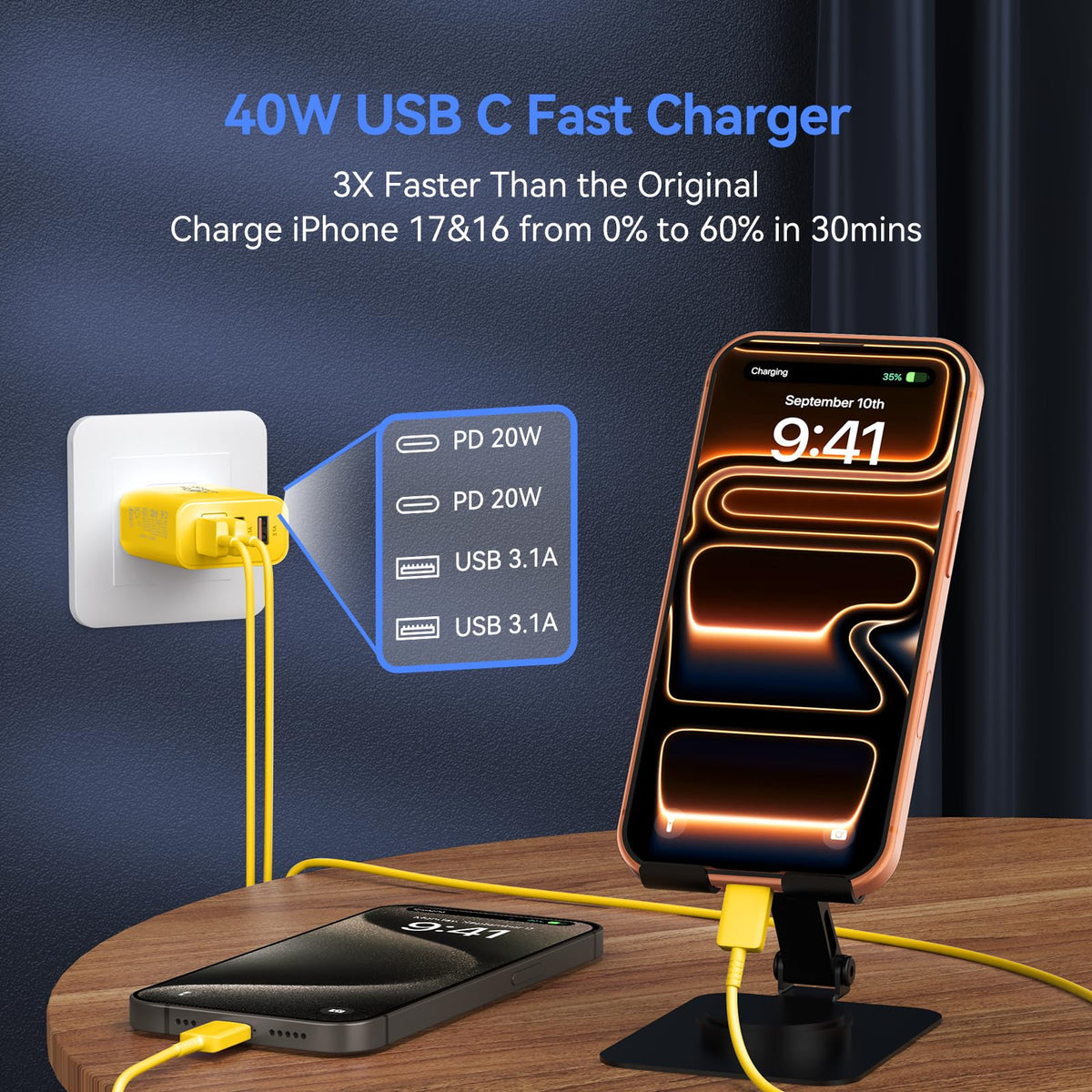 USB C Wall Charger Block, 40W USB Type C iPhone Charger Fast Charging Block