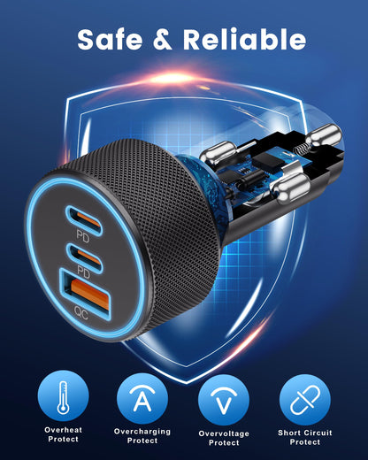 FastCharge 3-Port USB C Car Adapter 67W Power Hub - Small Enterprise