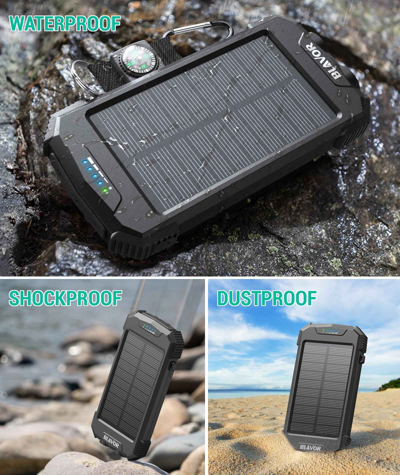BLAVOR Solar Power Bank 10,000mAh Wireless Charger