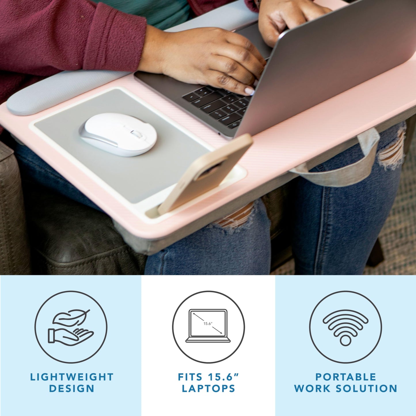PinkComfort Lap Desk: Device Ledge & Phone Holder