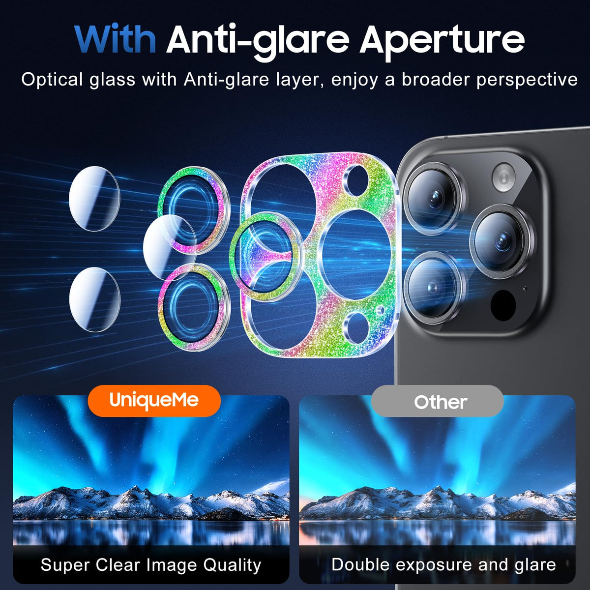 UniqueMe for 3 Pack iPhone 16 Pro/iPhone 16 Pro Max Camera Lens Protector