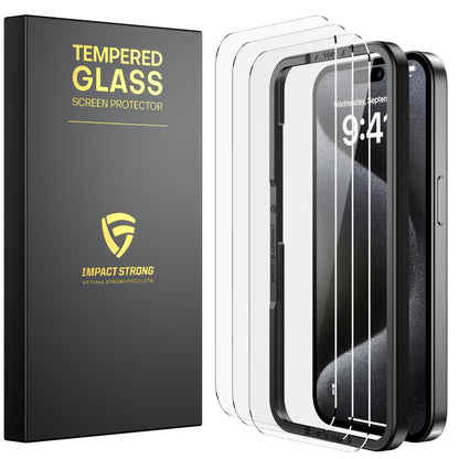 ImpactStrong 3-Pack Glass Protector for iPhone 15/16, 6.1