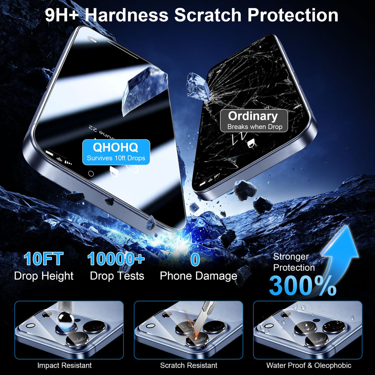 QHOHQ [2+2 Pack Tempered Glass Screen Protector for iPad Pro 11 2022/2021/2020 (4th/3rd/2nd Generation) with Camera Lens Protector, Ultra HD, Anti-Scratch, Designed for Face ID＆Apple Pencil