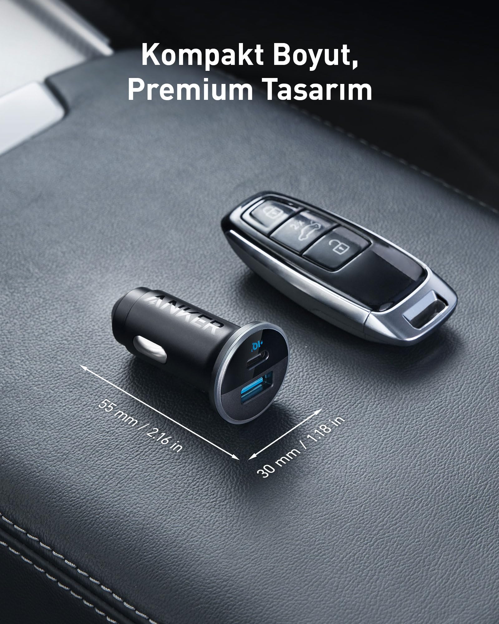 Anker 323 USB-C Car Charger Adapter, 52.5W Cigarette Lighter Charger with 30W PowerIQ 3.0 Fast Charging for iPhone 17/16/15/14/13/12 Series, Galaxy S25/24, Pixel