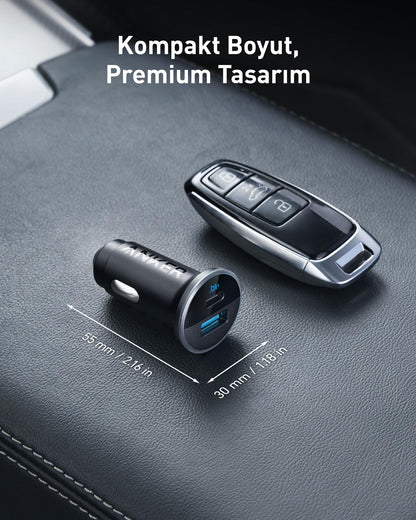 Anker 323 USB-C Car Charger Adapter, 52.5W Cigarette Lighter Charger with 30W PowerIQ 3.0 Fast Charging for iPhone 17/16/15/14/13/12 Series, Galaxy S25/24, Pixel