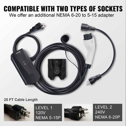 Portable EV Charger, 16 Amp 28-Foot Cable