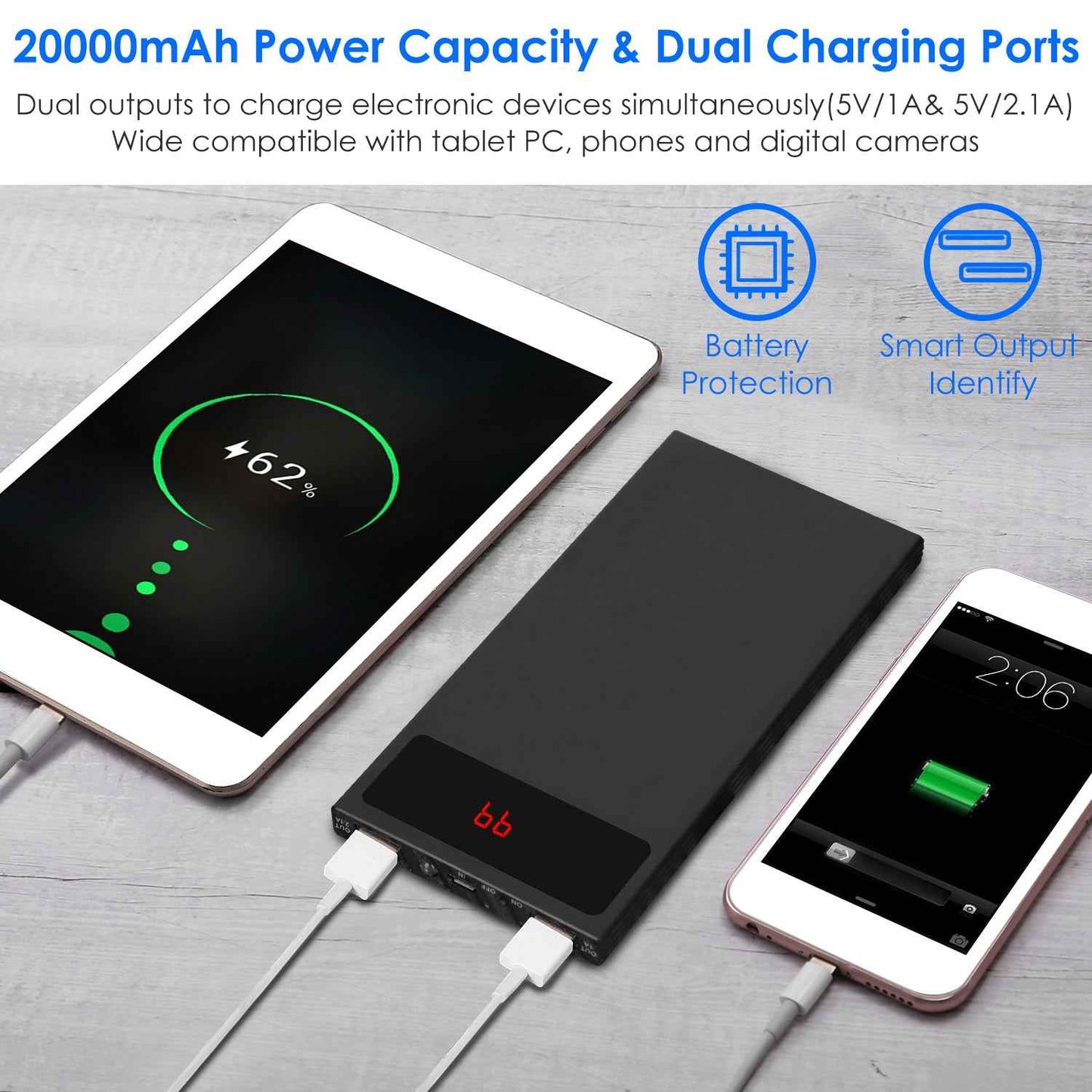 Ultra-thin 20000mAh Power Bank Dual USB Flashlight