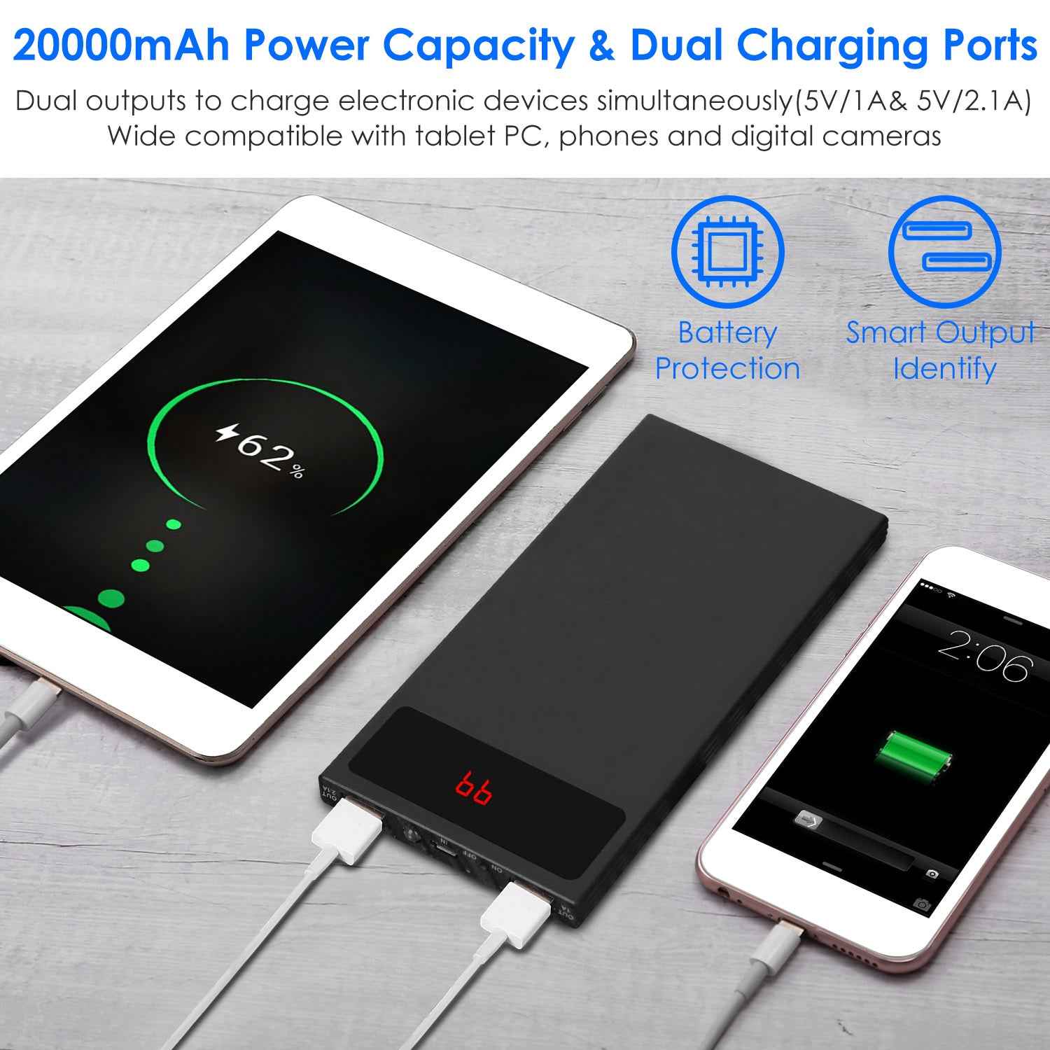 Ultra-thin 20000mAh Power Bank Dual USB Flashlight