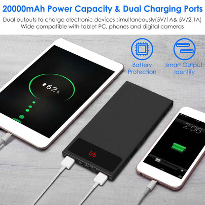 Ultra-thin 20000mAh Power Bank Dual USB Flashlight