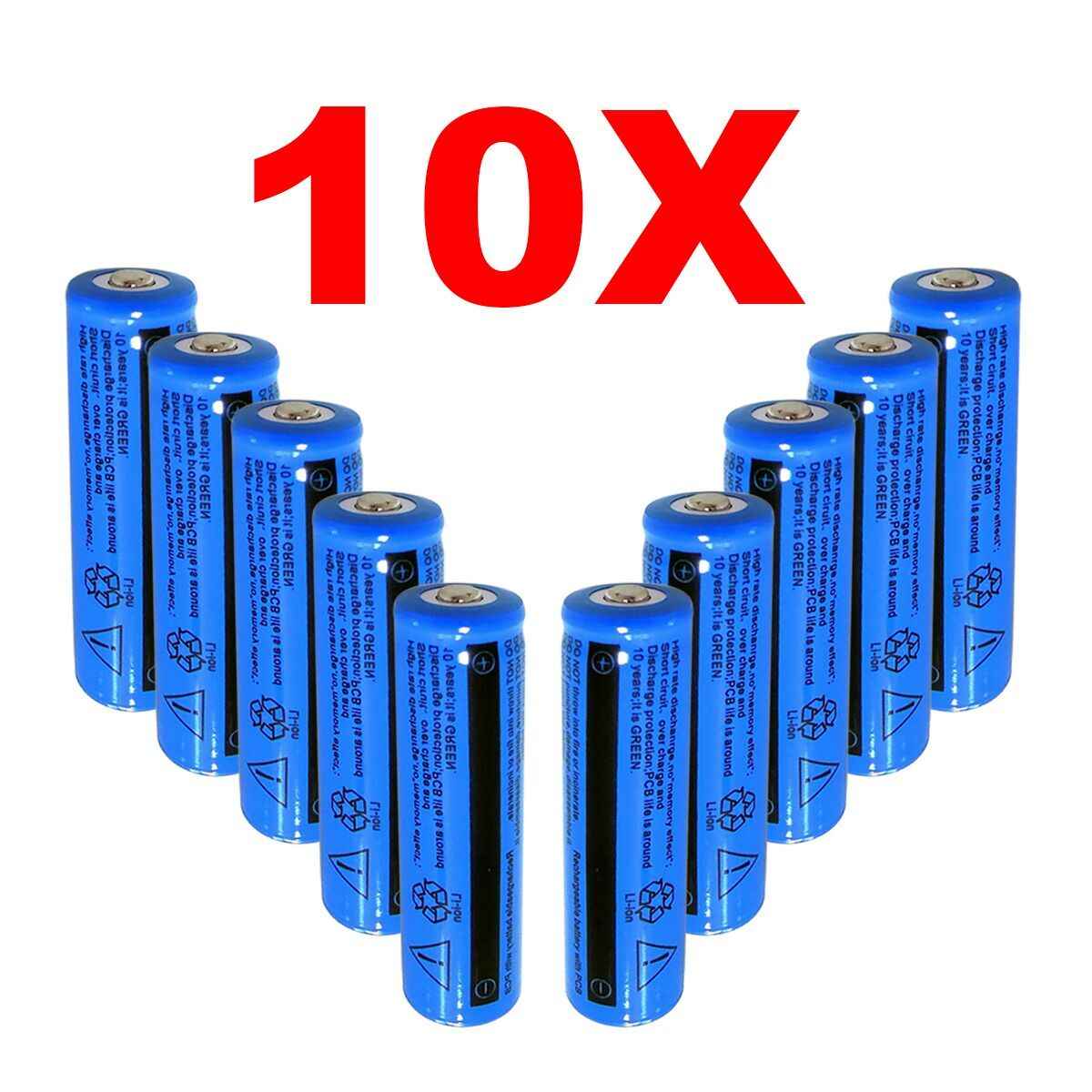 10Pcs 18650 3.7V Rechargeable Li-ion Batteries
