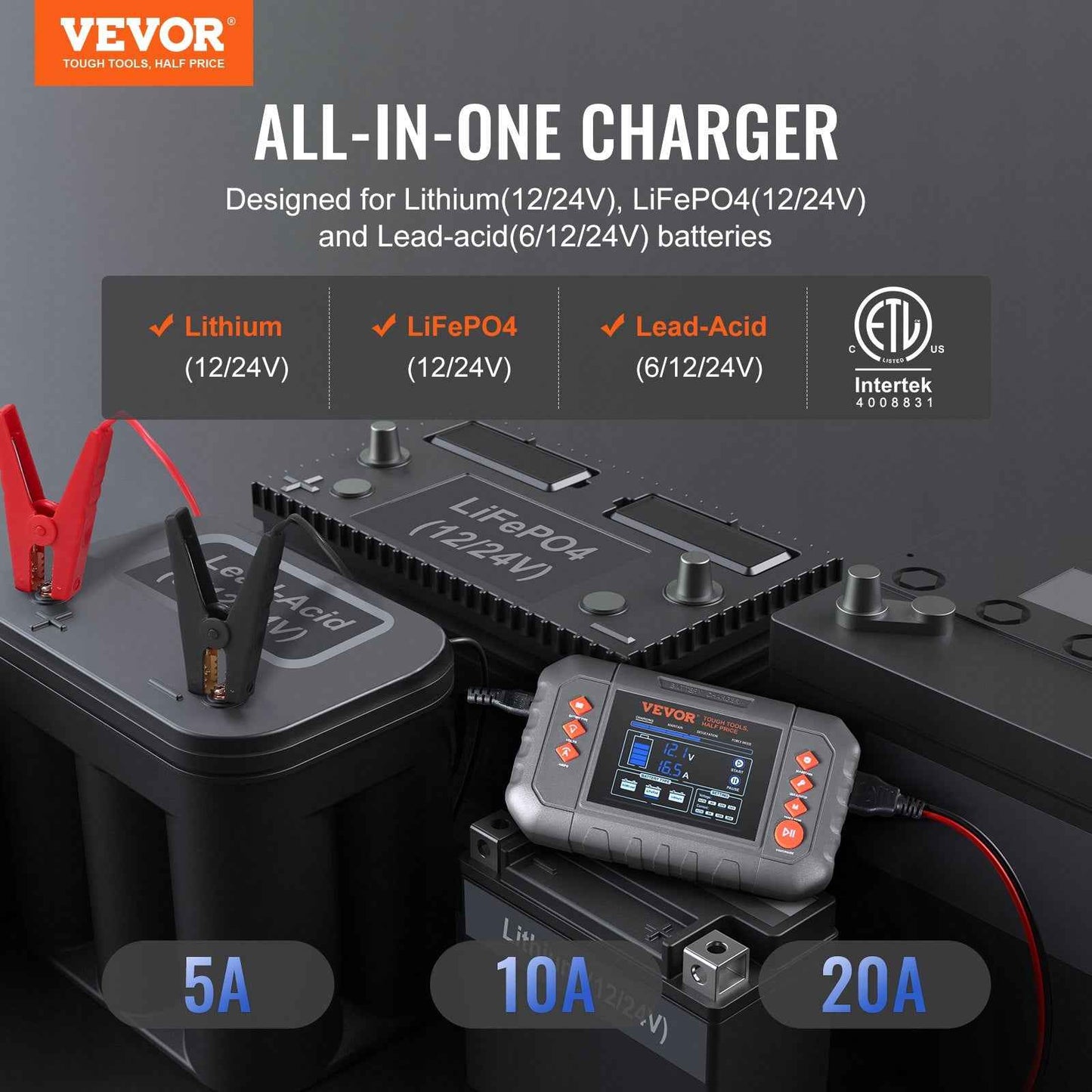 20A Smart Battery Charger for Car, Boat, Lawn Mower
