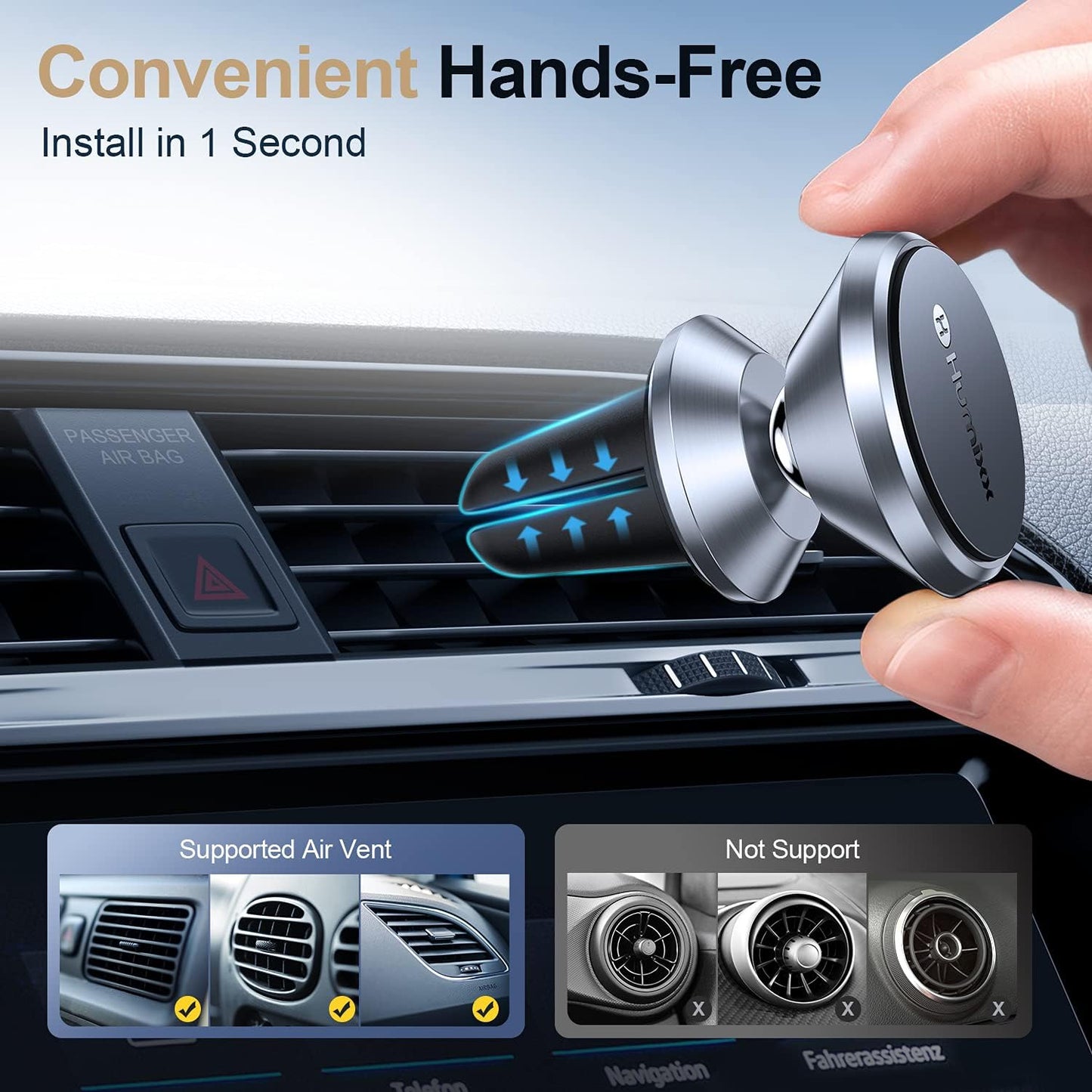 [8*Powerful Magnets Phone Holders for Your Car [Durable ＆ Sturdy] Magnetic Phone Holder Mount for Car 362° Rotation Car Vent Clip Fit for Iphone Samsung ＆ All Phones, Silver