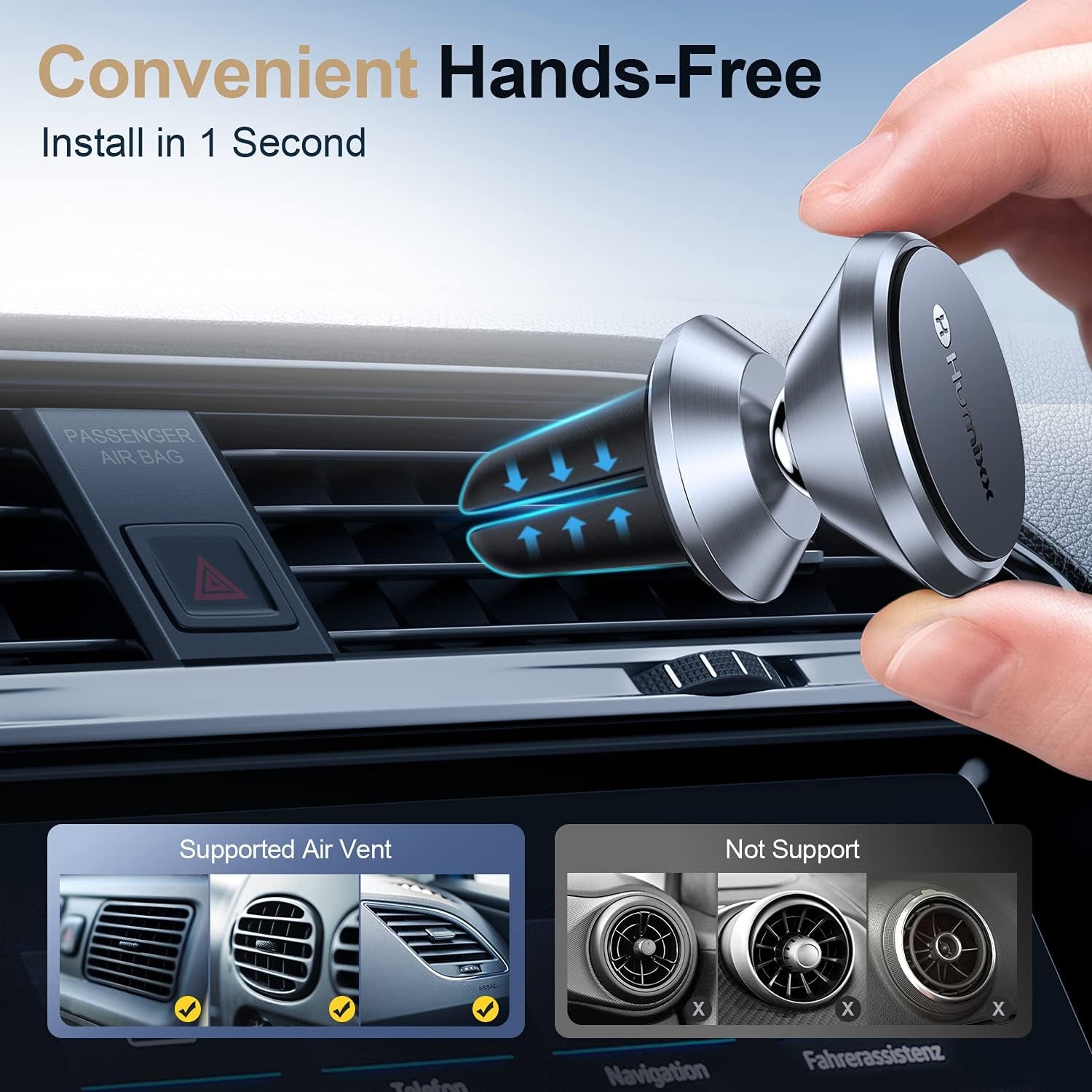 [8*Powerful Magnets Phone Holders for Your Car [Durable ＆ Sturdy] Magnetic Phone Holder Mount for Car 362° Rotation Car Vent Clip Fit for Iphone Samsung ＆ All Phones, Silver