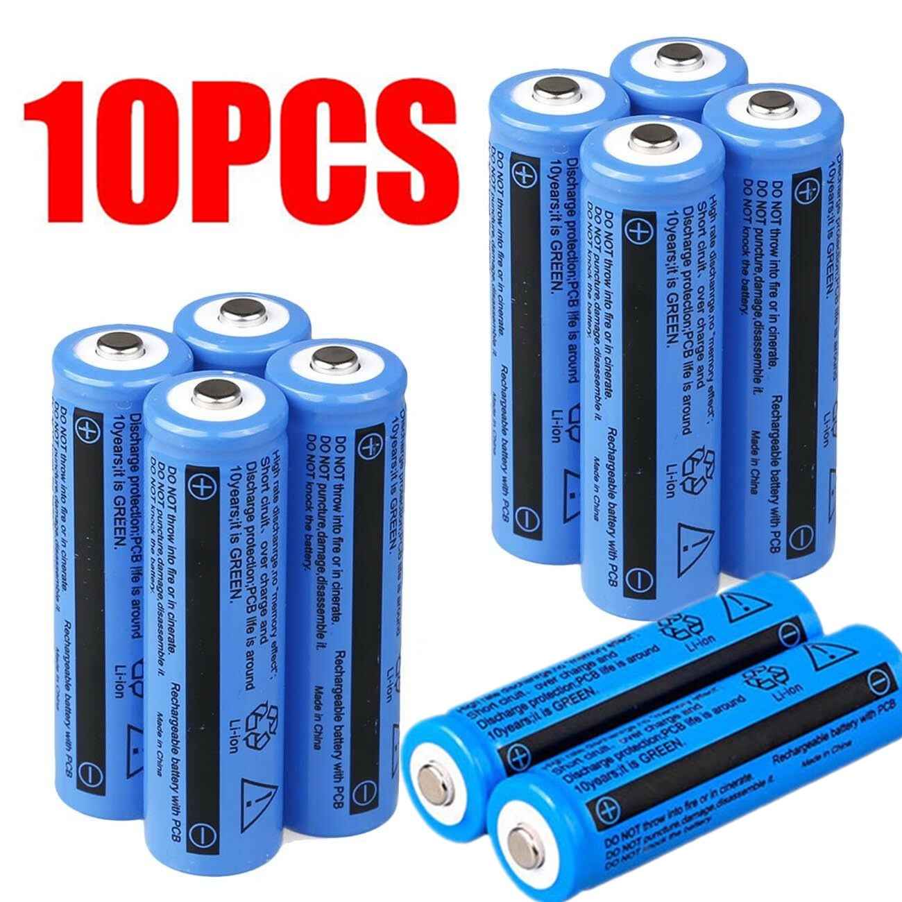 10Pcs 18650 3.7V Rechargeable Li-ion Batteries