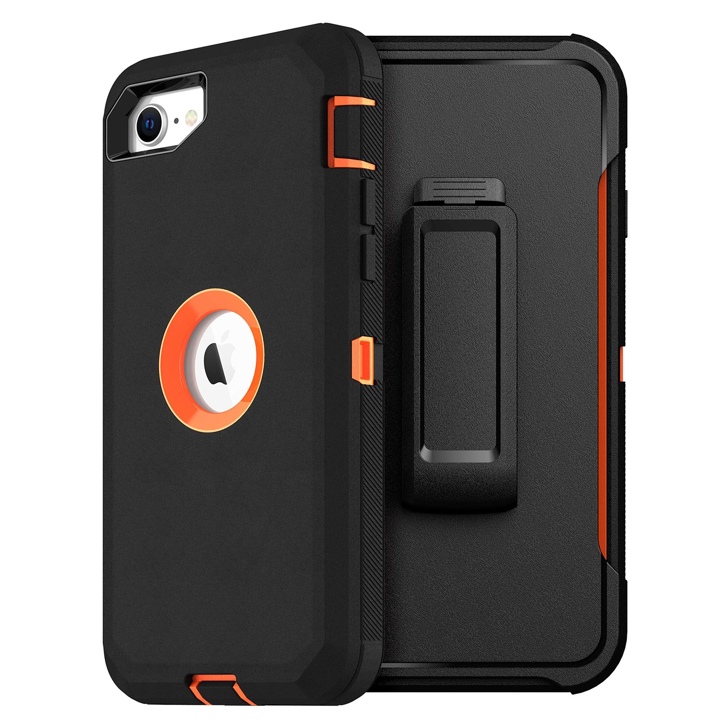 MXX Heavy Duty Protective Case for iPhone SE 2020/22 with Screen Protector, 3 Layers, Rugged Rubber, Rotating 360 Degree Belt Clip, Black/Gray