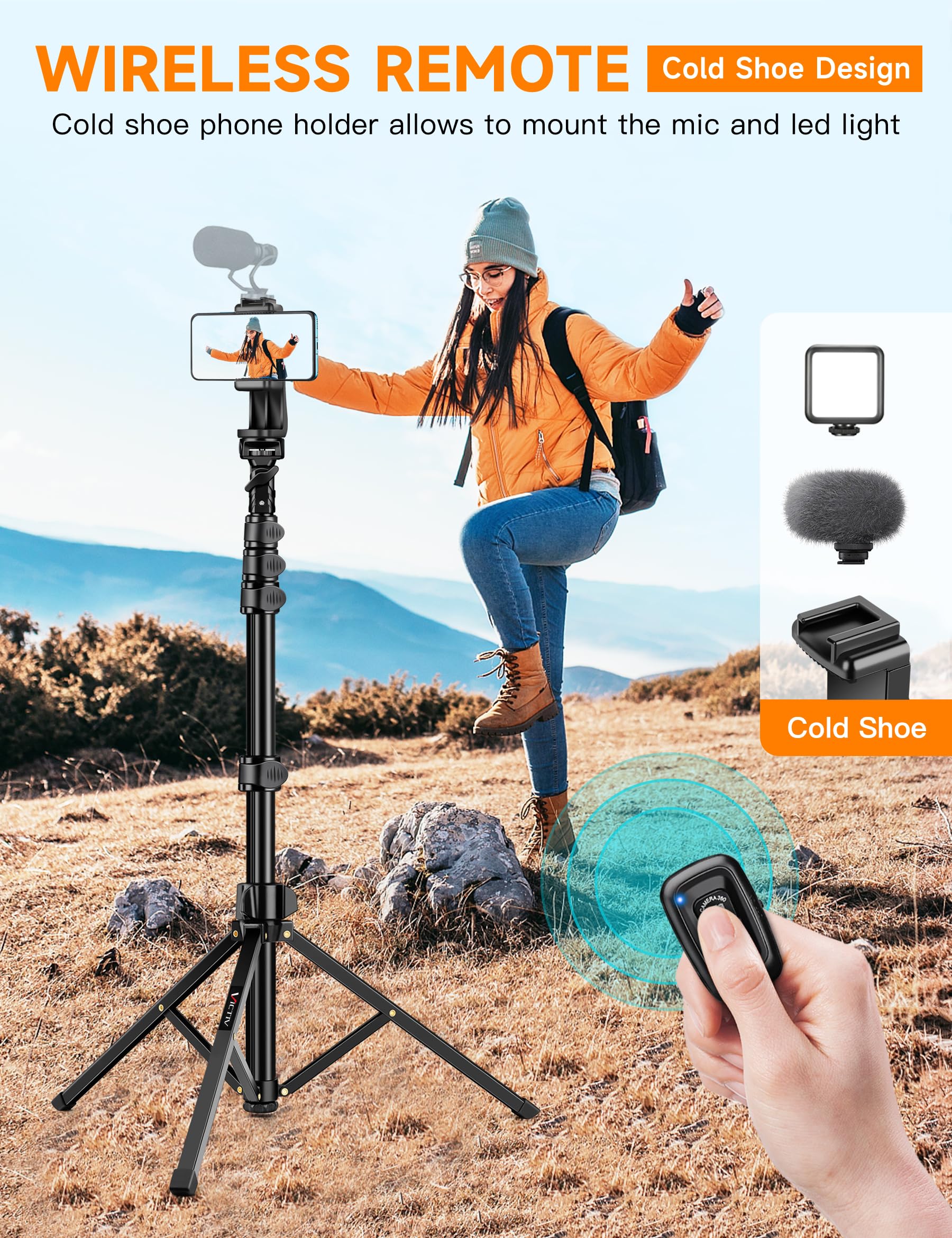 86 Tall Phone Tripod with Flexible Gooseneck & Remote
