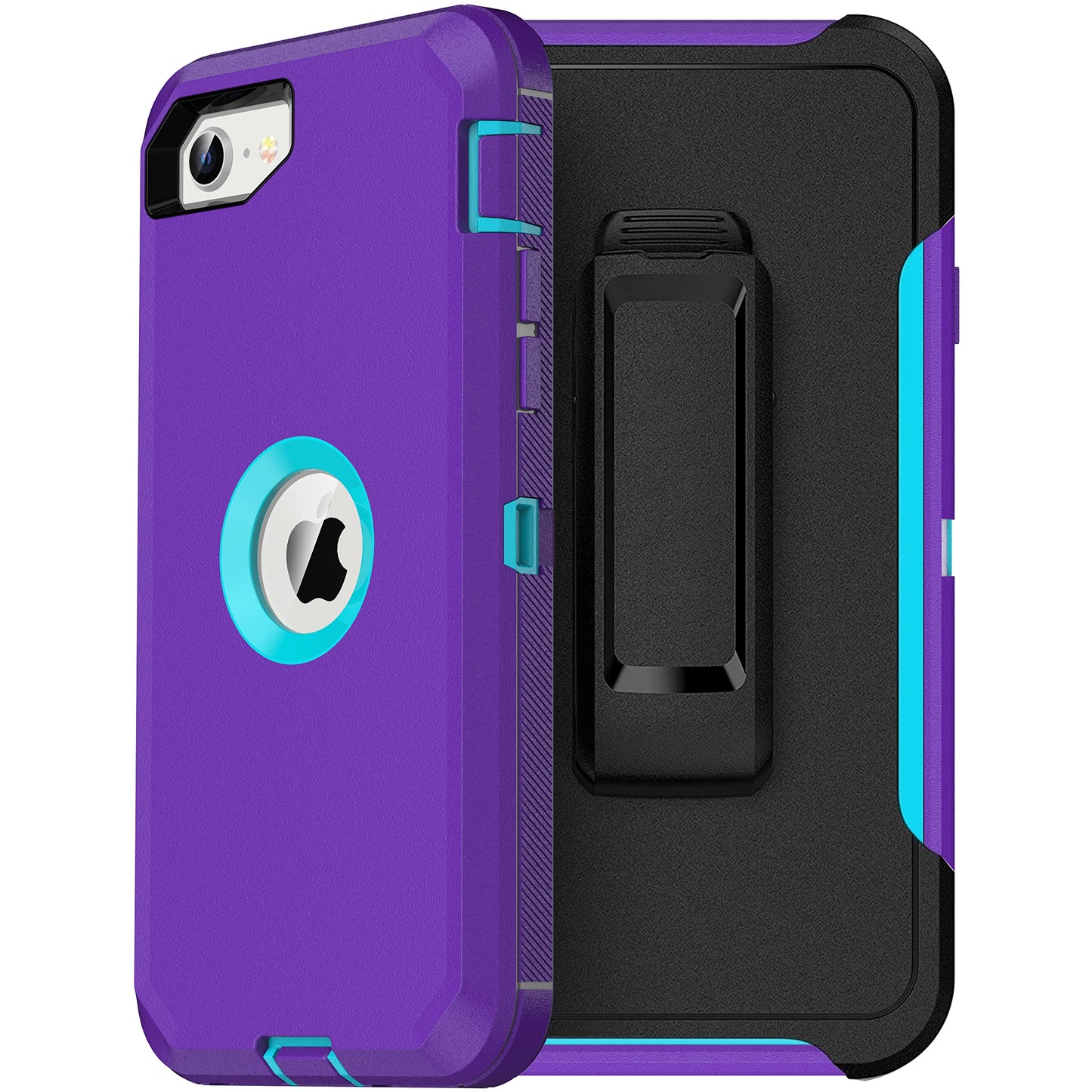 MXX Heavy Duty Protective Case for iPhone SE 2020/22 with Screen Protector, 3 Layers, Rugged Rubber, Rotating 360 Degree Belt Clip, Black/Gray