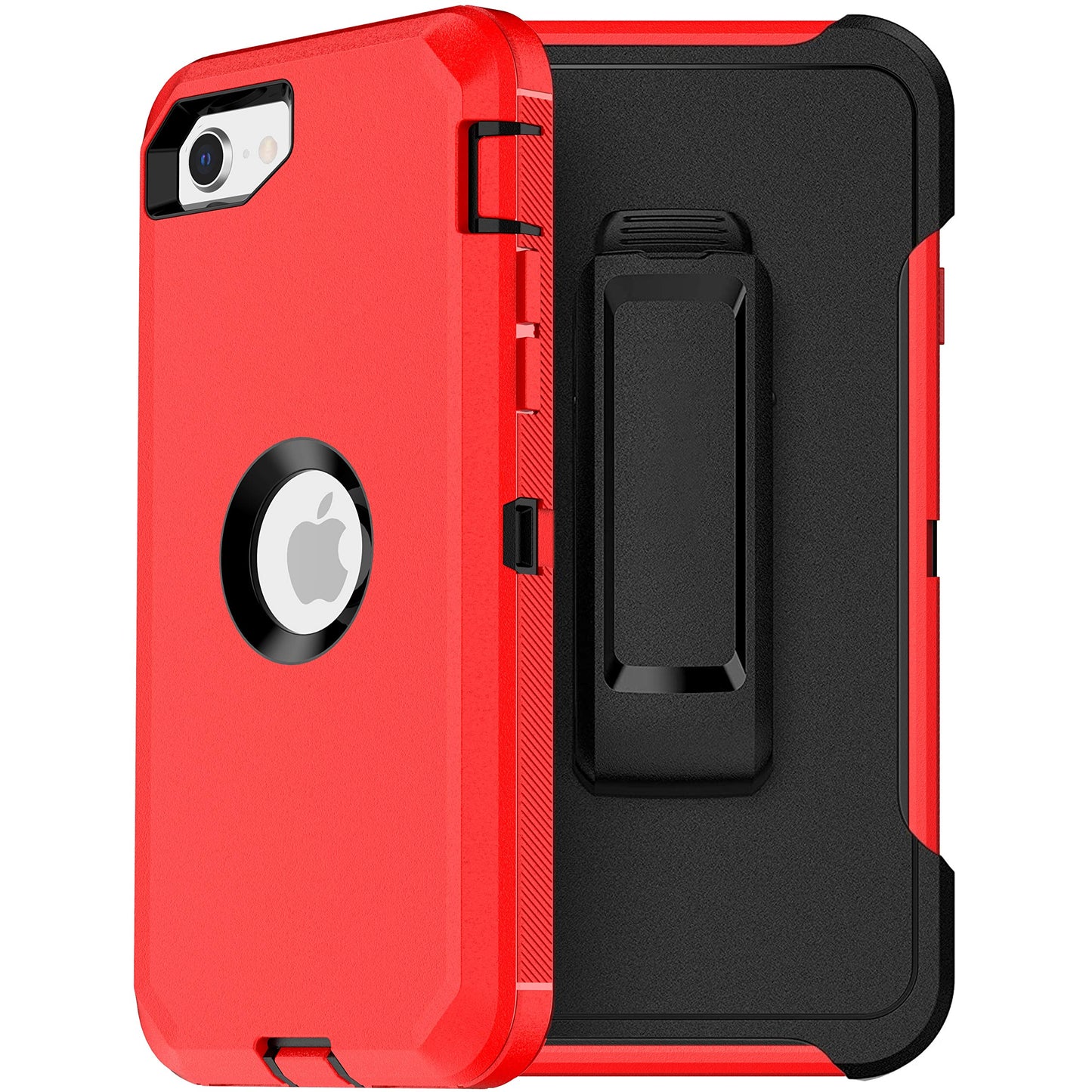 MXX Heavy Duty Protective Case for iPhone SE 2020/22 with Screen Protector, 3 Layers, Rugged Rubber, Rotating 360 Degree Belt Clip, Black/Gray