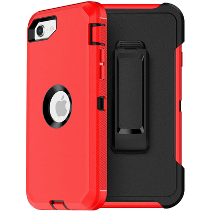 MXX Heavy Duty Protective Case for iPhone SE 2020/22 with Screen Protector, 3 Layers, Rugged Rubber, Rotating 360 Degree Belt Clip, Black/Gray
