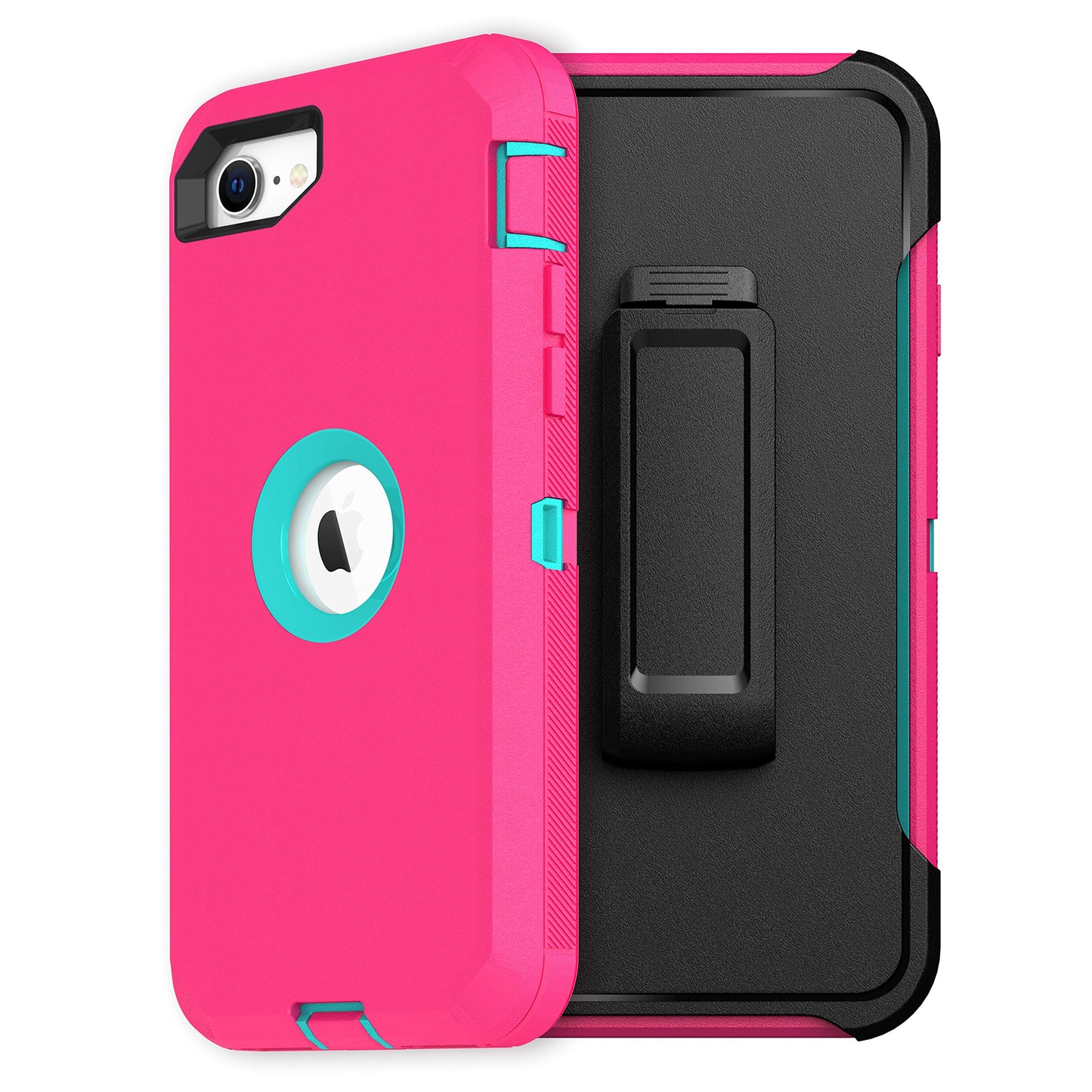 MXX Heavy Duty Protective Case for iPhone SE 2020/22 with Screen Protector, 3 Layers, Rugged Rubber, Rotating 360 Degree Belt Clip, Black/Gray