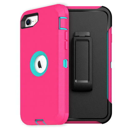MXX Heavy Duty Protective Case for iPhone SE 2020/22 with Screen Protector, 3 Layers, Rugged Rubber, Rotating 360 Degree Belt Clip, Black/Gray
