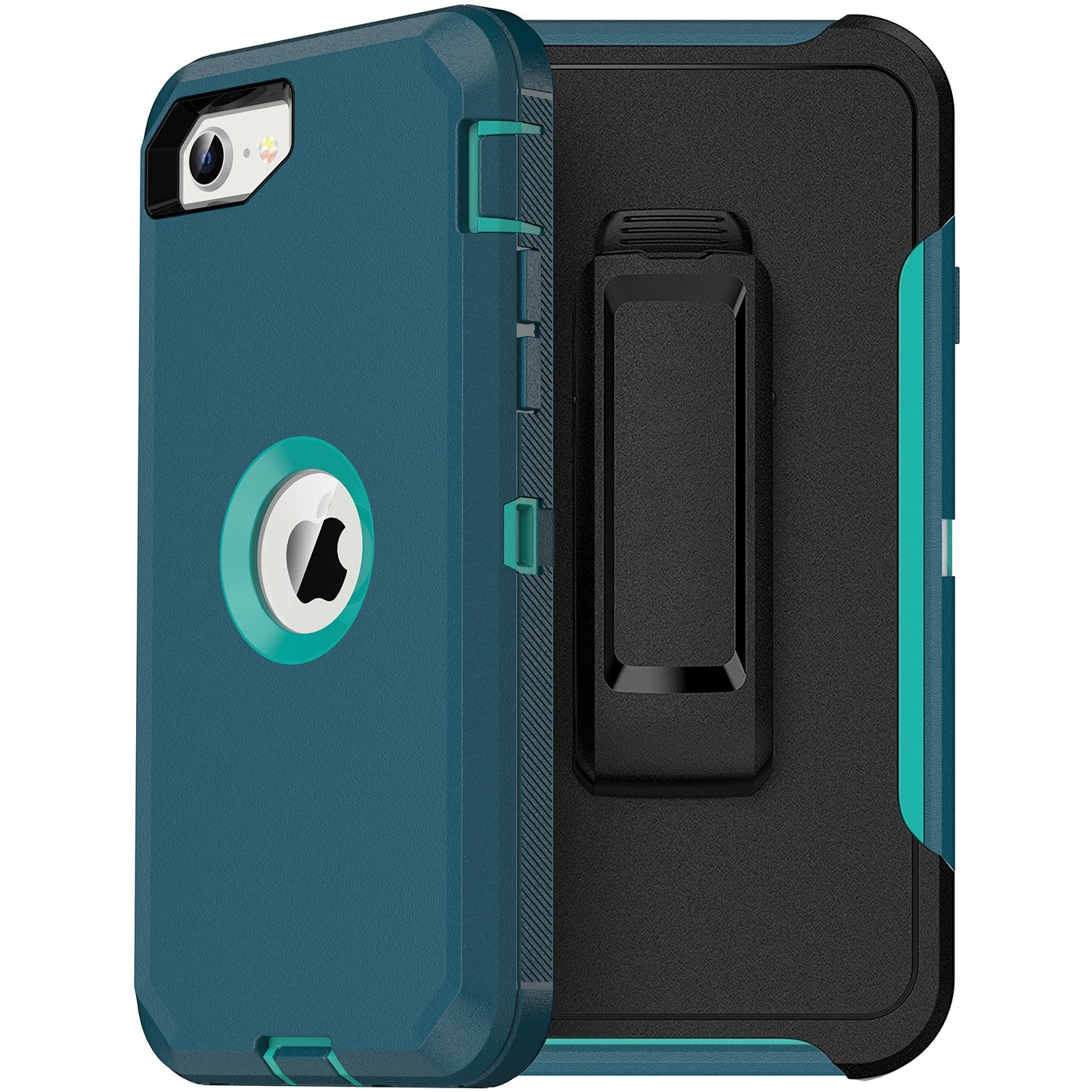 MXX Heavy Duty Protective Case for iPhone SE 2020/22 with Screen Protector, 3 Layers, Rugged Rubber, Rotating 360 Degree Belt Clip, Black/Gray