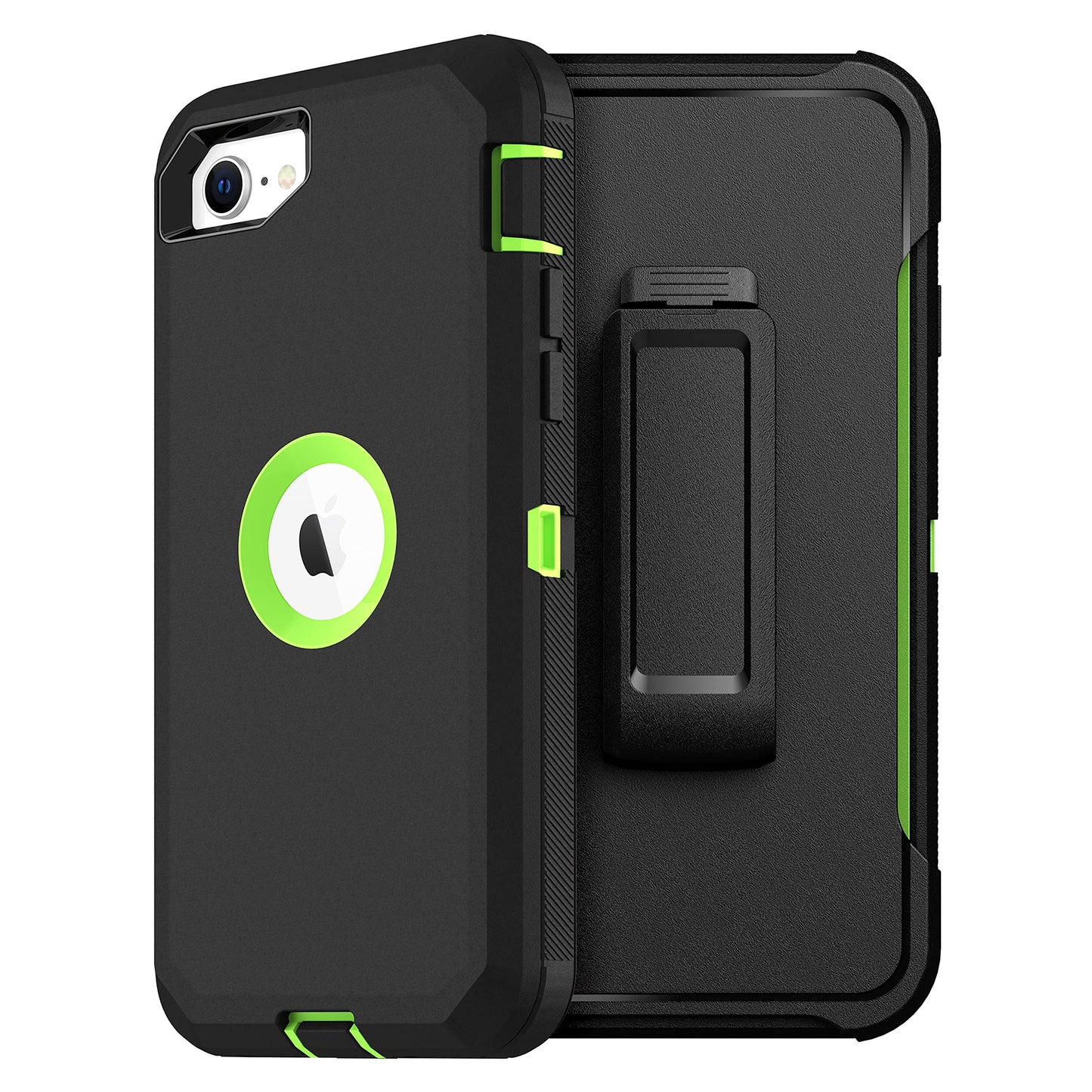 MXX Heavy Duty Protective Case for iPhone SE 2020/22 with Screen Protector, 3 Layers, Rugged Rubber, Rotating 360 Degree Belt Clip, Black/Gray