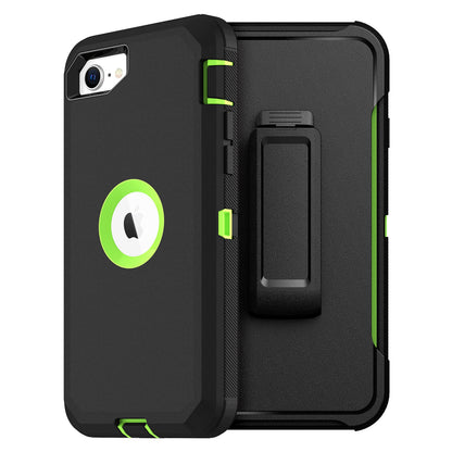 MXX Heavy Duty Protective Case for iPhone SE 2020/22 with Screen Protector, 3 Layers, Rugged Rubber, Rotating 360 Degree Belt Clip, Black/Gray