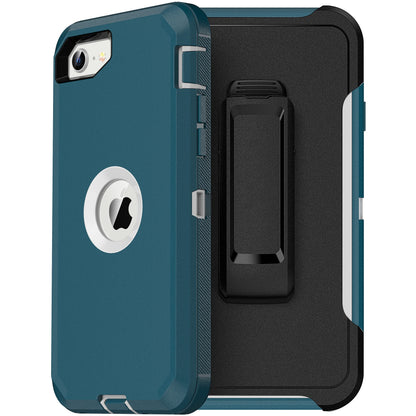 MXX Heavy Duty Protective Case for iPhone SE 2020/22 with Screen Protector, 3 Layers, Rugged Rubber, Rotating 360 Degree Belt Clip, Black/Gray