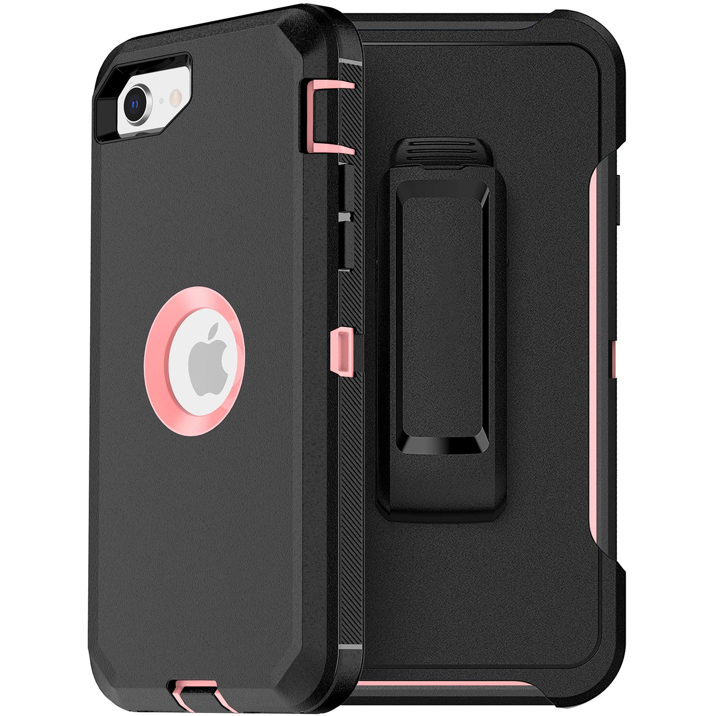 MXX Heavy Duty Protective Case for iPhone SE 2020/22 with Screen Protector, 3 Layers, Rugged Rubber, Rotating 360 Degree Belt Clip, Black/Gray