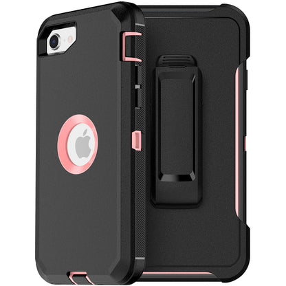 MXX Heavy Duty Protective Case for iPhone SE 2020/22 with Screen Protector, 3 Layers, Rugged Rubber, Rotating 360 Degree Belt Clip, Black/Gray