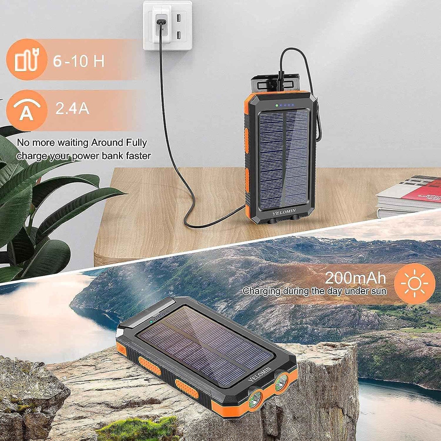 Solar Power Bank 20000mAh with 4 Cables & Flashlights