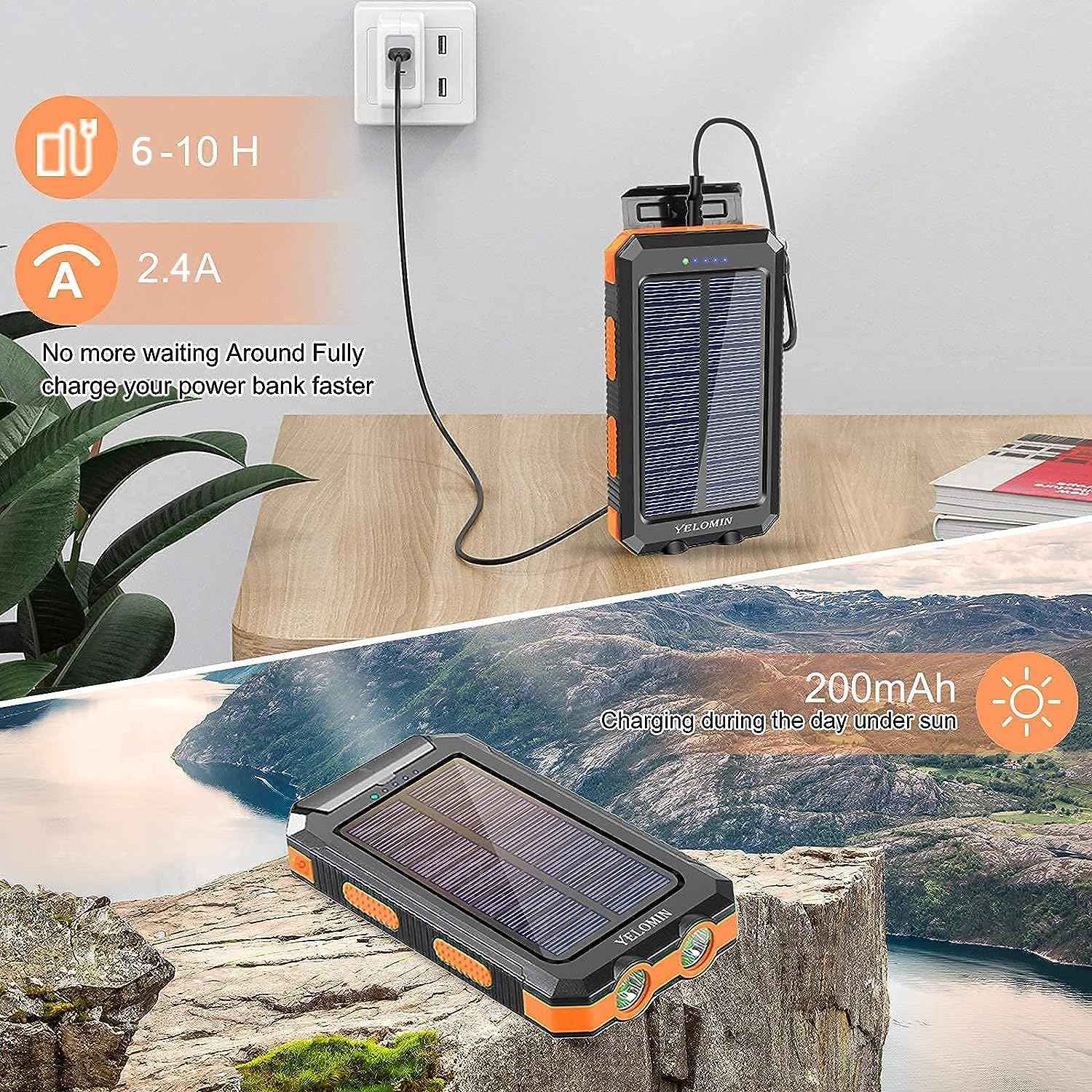 Solar Power Bank 20000mAh with 4 Cables & Flashlights