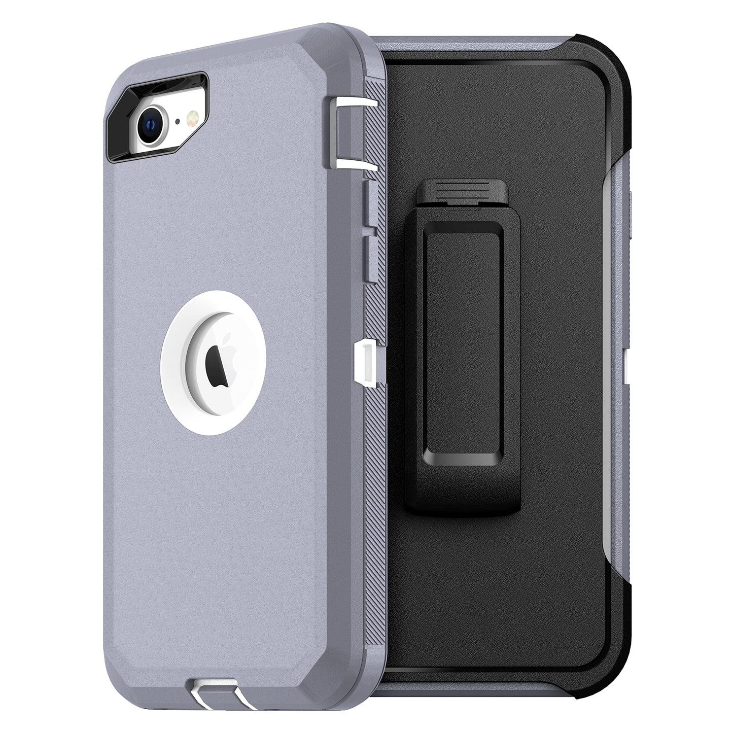 MXX Heavy Duty Protective Case for iPhone SE 2020/22 with Screen Protector, 3 Layers, Rugged Rubber, Rotating 360 Degree Belt Clip, Black/Gray