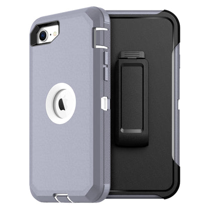 MXX Heavy Duty Protective Case for iPhone SE 2020/22 with Screen Protector, 3 Layers, Rugged Rubber, Rotating 360 Degree Belt Clip, Black/Gray