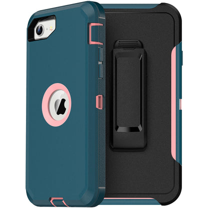 MXX Heavy Duty Protective Case for iPhone SE 2020/22 with Screen Protector, 3 Layers, Rugged Rubber, Rotating 360 Degree Belt Clip, Black/Gray