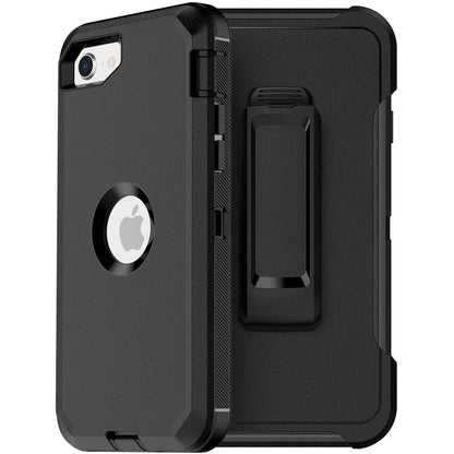 MXX Heavy Duty Protective Case for iPhone SE 2020/22 with Screen Protector, 3 Layers, Rugged Rubber, Rotating 360 Degree Belt Clip, Black/Gray