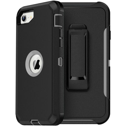 MXX Heavy Duty Protective Case for iPhone SE 2020/22 with Screen Protector, 3 Layers, Rugged Rubber, Rotating 360 Degree Belt Clip, Black/Gray
