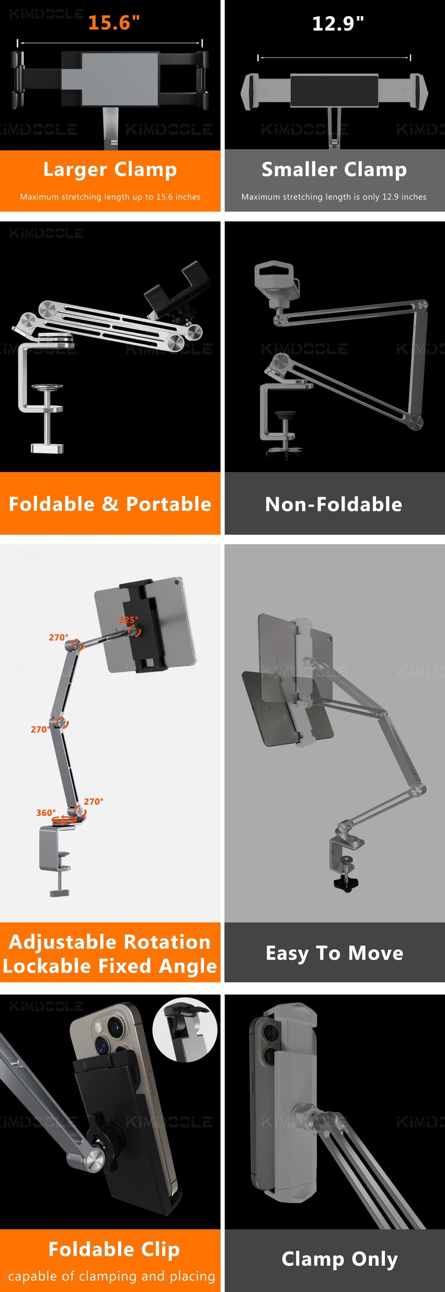 Artpowers Tablet Holder Support for Pad Portable Monitor Holder Phone Stand Laptop Adjustable Rotating Tablet Clip Holder  Mount