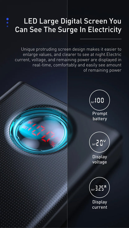 Baseus Power Bank 30000mAh 65W PD3.0 Quick Charging 3.0 FCP SCP Portable External for iPhone 16 15 14 Laptop Tablet Power bank