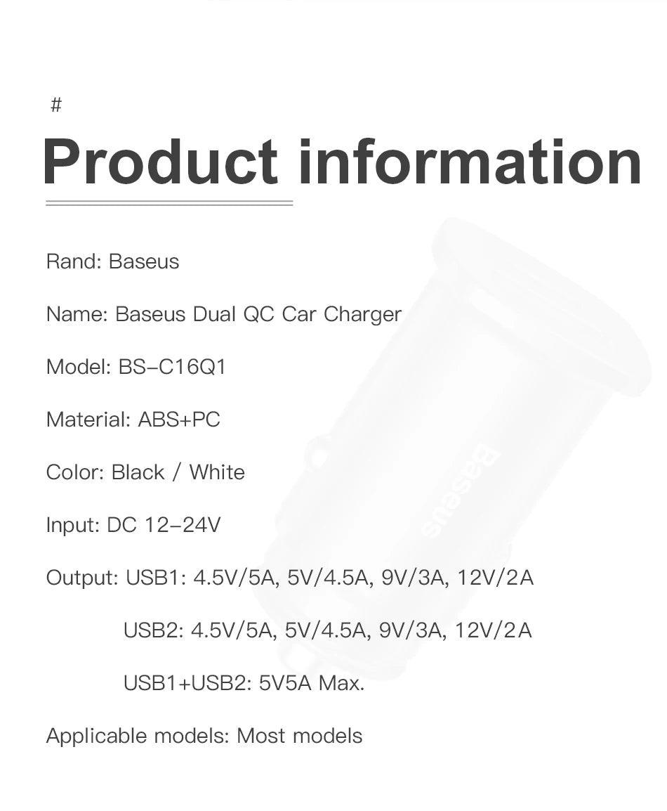 Baseus USB Car Charger Quick Charge 4.0 QC4.0 QC3.0 PPS SCP 5A PD Type C 30W Fast Car USB Charger For iPhone Xiaomi Mobile Phone