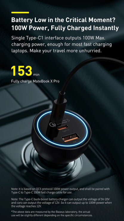 Baseus 160W Car Charger QC 5.0 Fast Quick Charging PPS PD3.0 USB Type C Car Phone Charge For iPhone 13 14 15 Pro Laptops Tablets